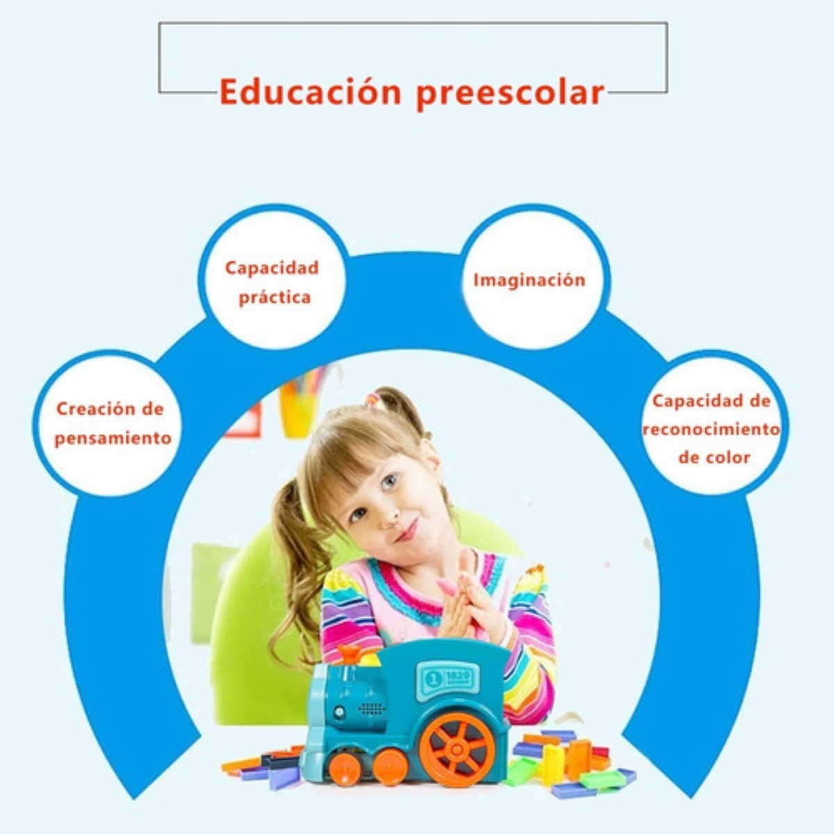 Juego Para Ni&ntilde;os Tren Domin&oacute; Veh&iacute;culos 60pz Multicolor image number null