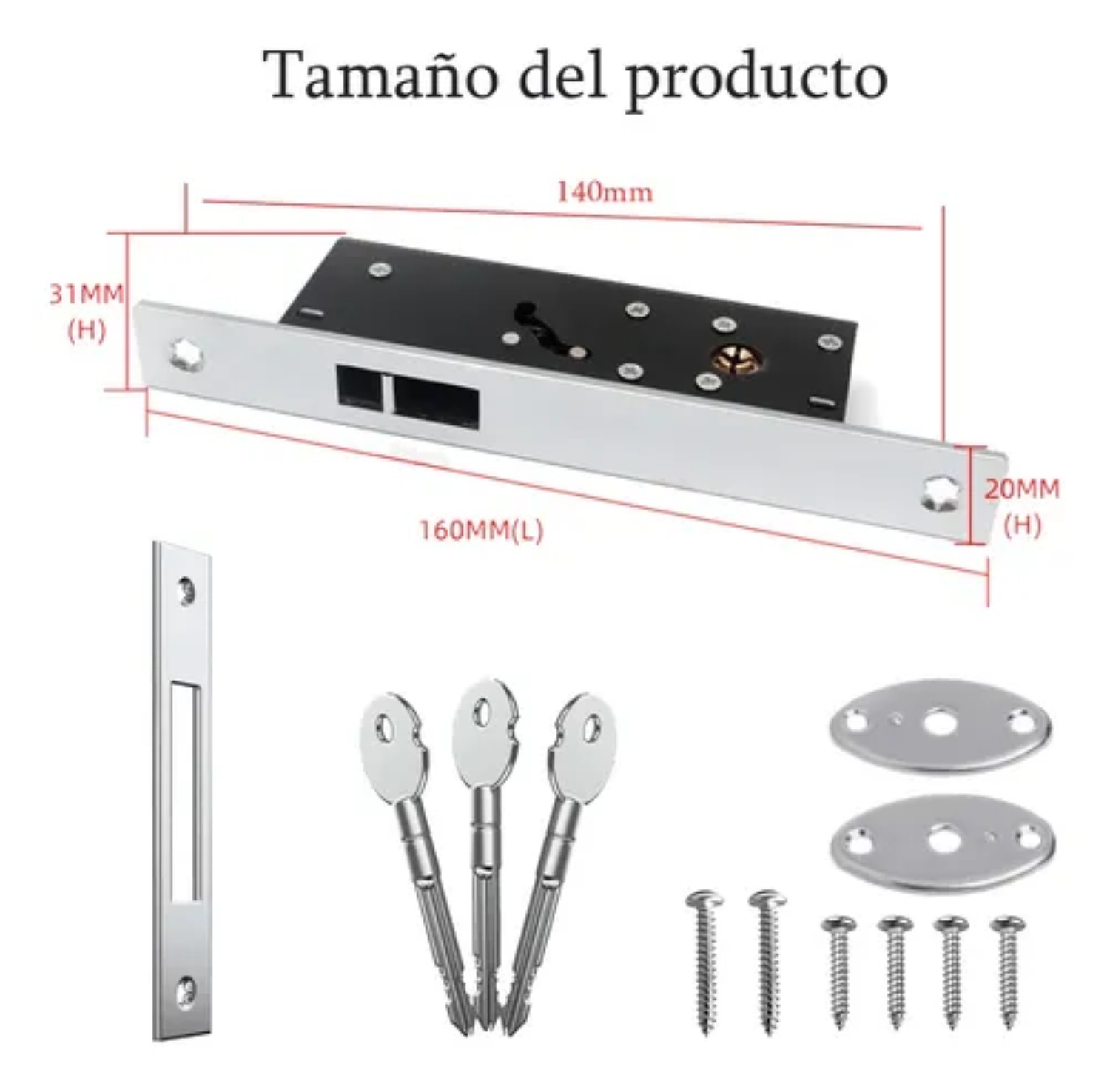 Cerradura Chapa Doble Gancho Puerta Corrediza Aluminio plateada image number null