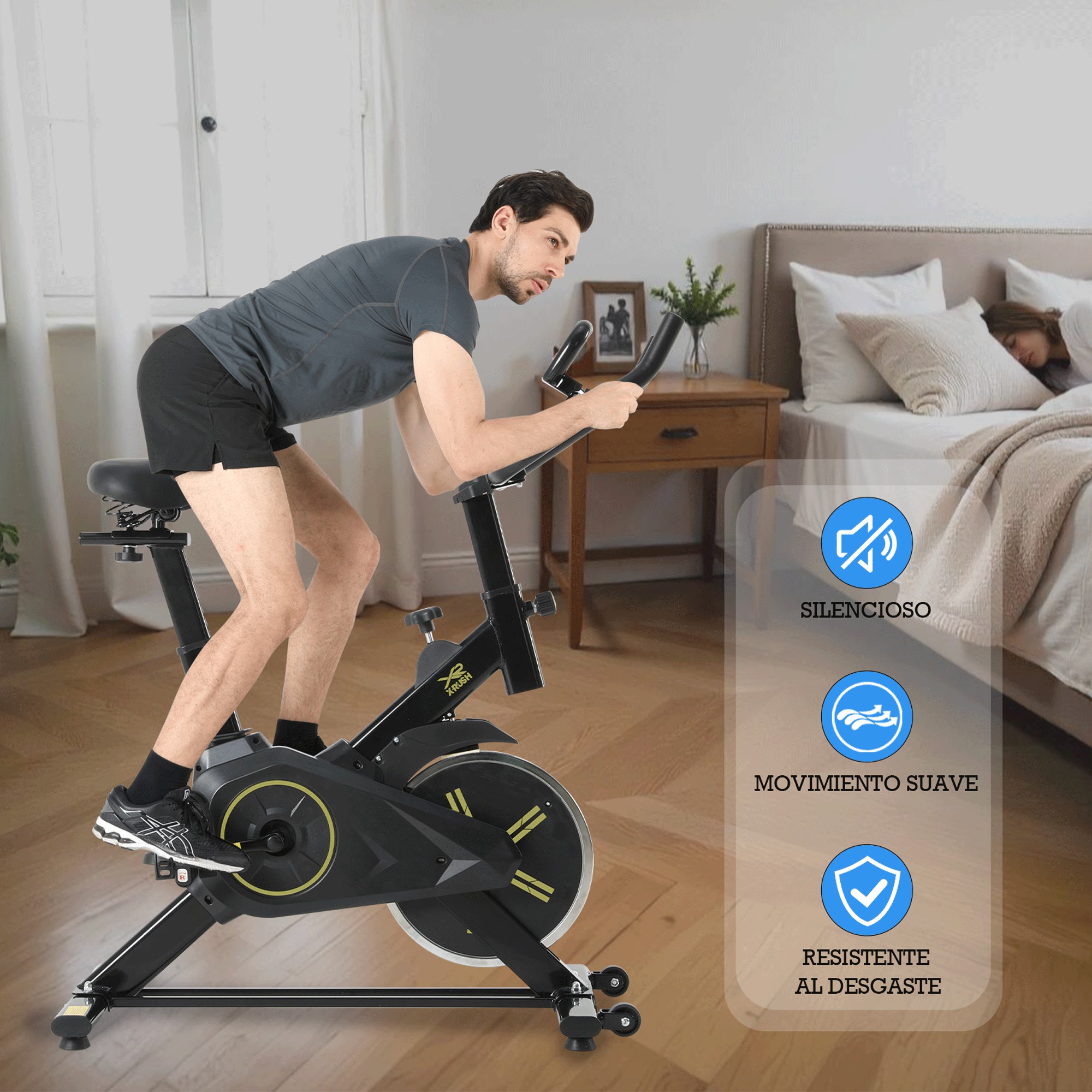 Bicicleta De Spinning X-Rush Spinx Negra Con Rueda De Inercia De 8 Kg y Resistencia Ajustable image number null