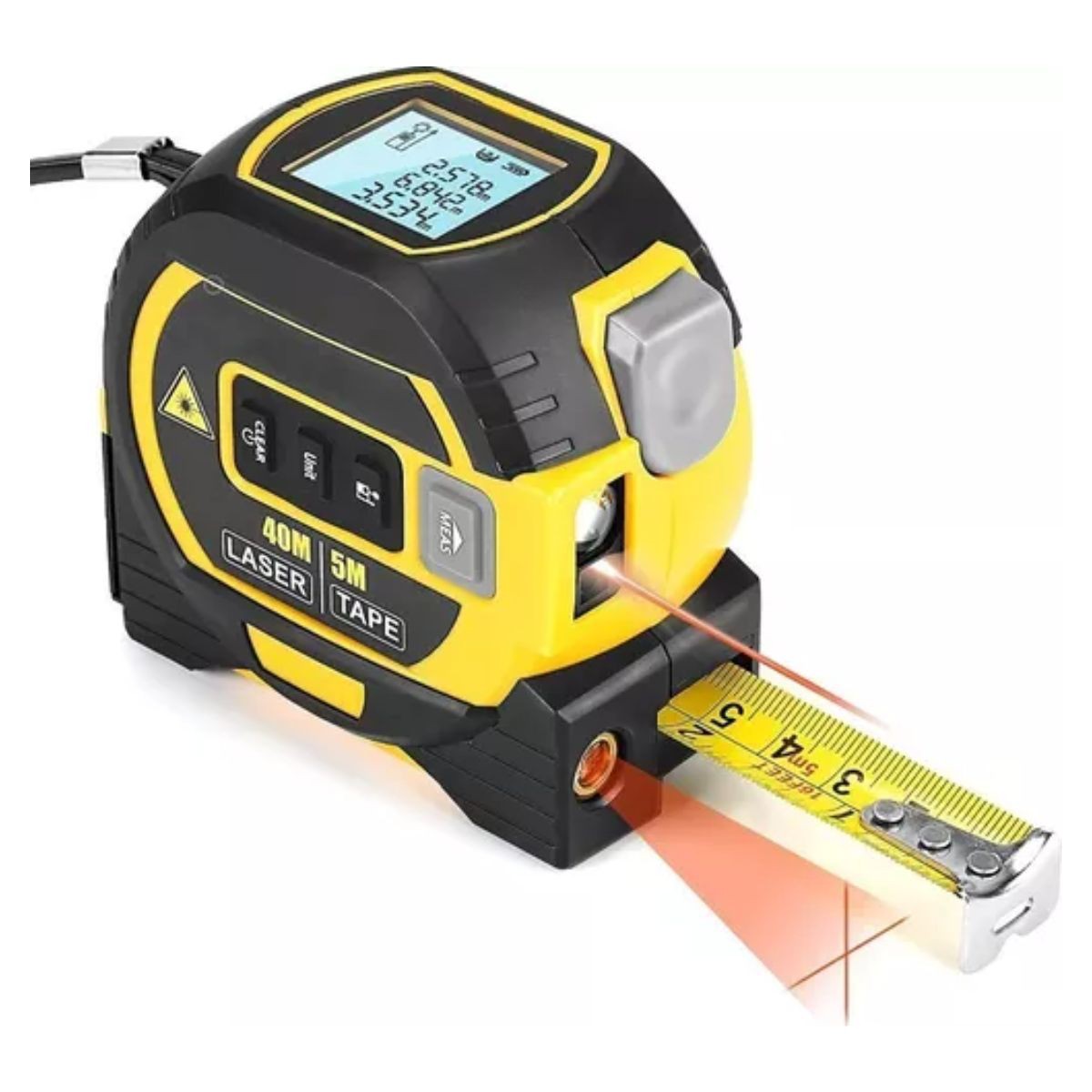 Medidor L&aacute;ser De 60 Metros Con Cinta M&eacute;trica 2 En 1 Amarillo/Negro image number null