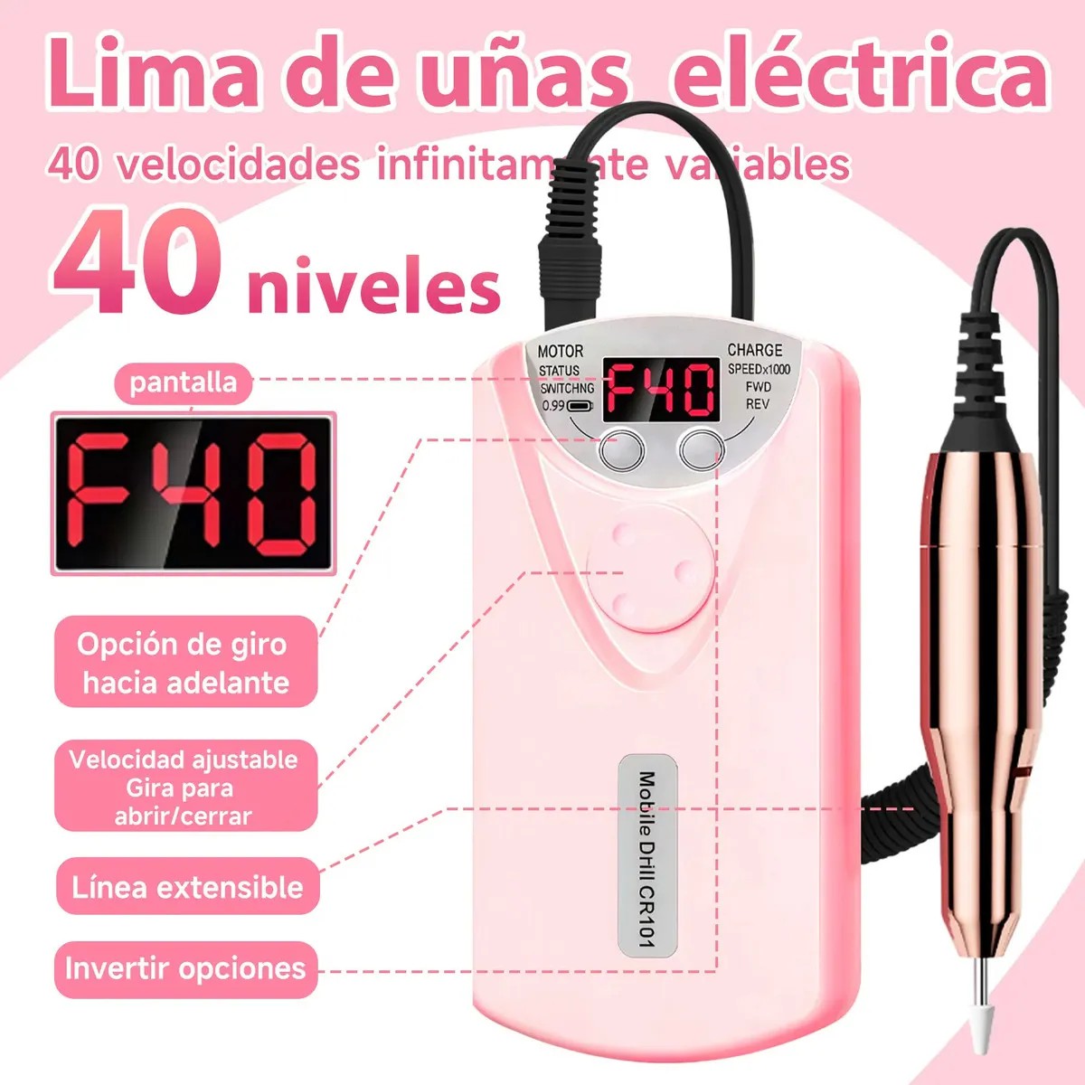 Pulidora U&ntilde;as Profesional 45000 Rpm Rosa image number null