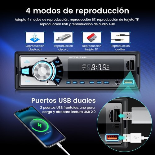 "Auto Estereo Coche Reproductor Mp3 Radio Con Bt Aux Usb Sd ". image number null