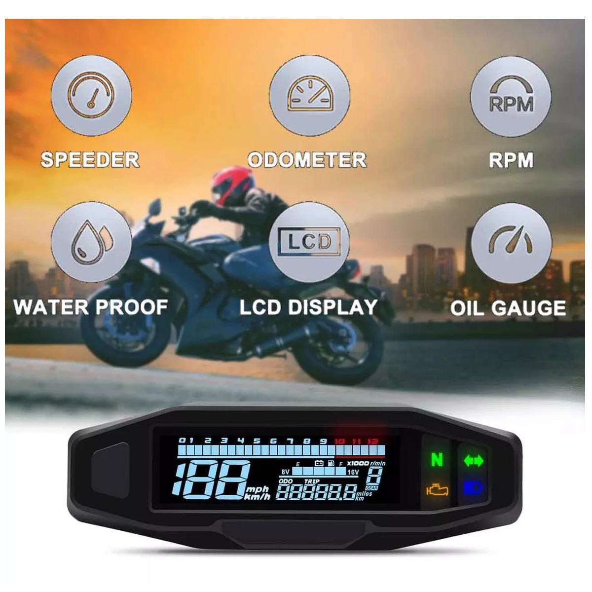 Veloc&iacute;metro Lcd Digital Miniatura Para Motocicleta. image number null