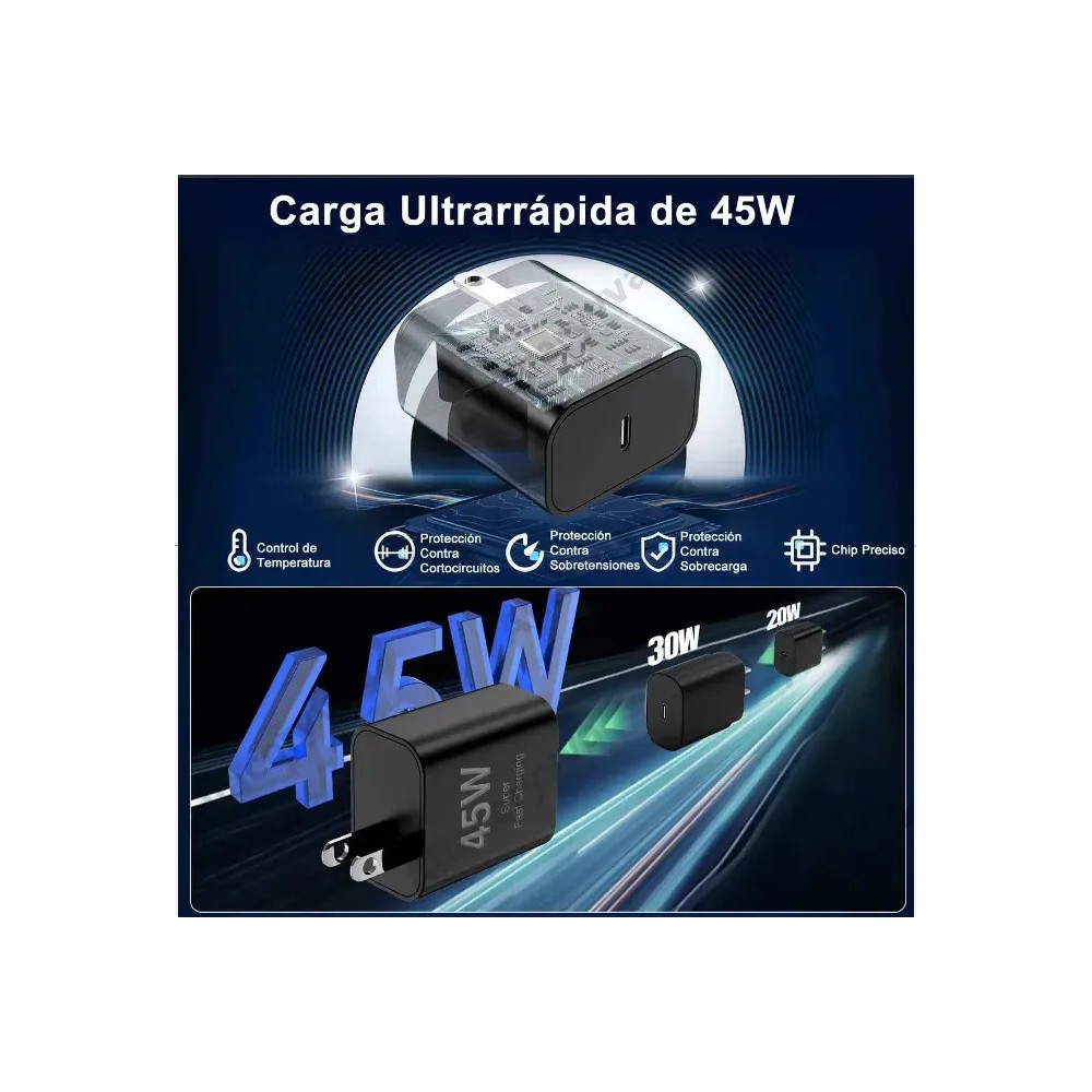 45w Cargador Carga R&aacute;pida Tipo C Para Samsung S22 S22+ negro image number null