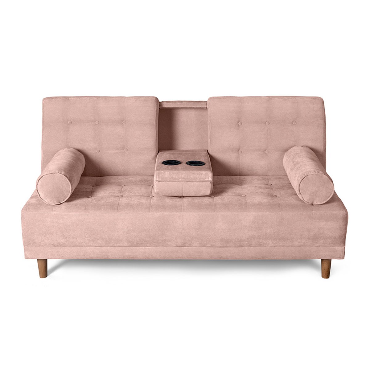 Sof&aacute; Cama Makora Zambroni Rosa Terciopelo De 2 Plazas Con Portavasos image number null