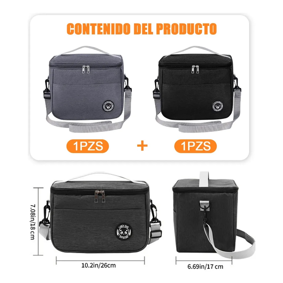 Lonchera T&eacute;rmica Bolsa Almuerzo 2 Piezas Negro y Gris image number null