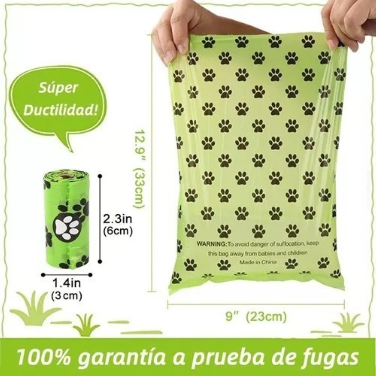 300 Bolsas Para Popo Perro Biodegradables Con Dispensador L Verde image number null