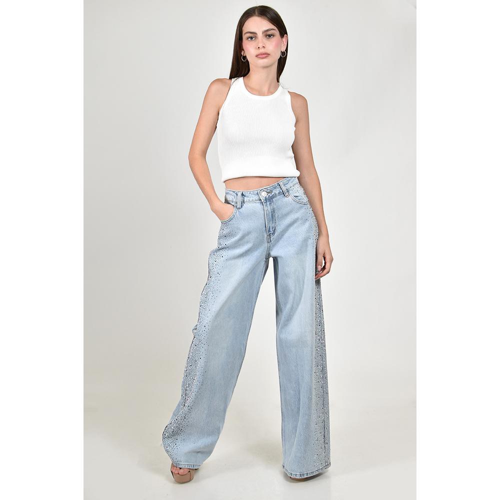 Jean Wide Leg con pedreria /Juvenil, 0626 (Azul claro) image number null