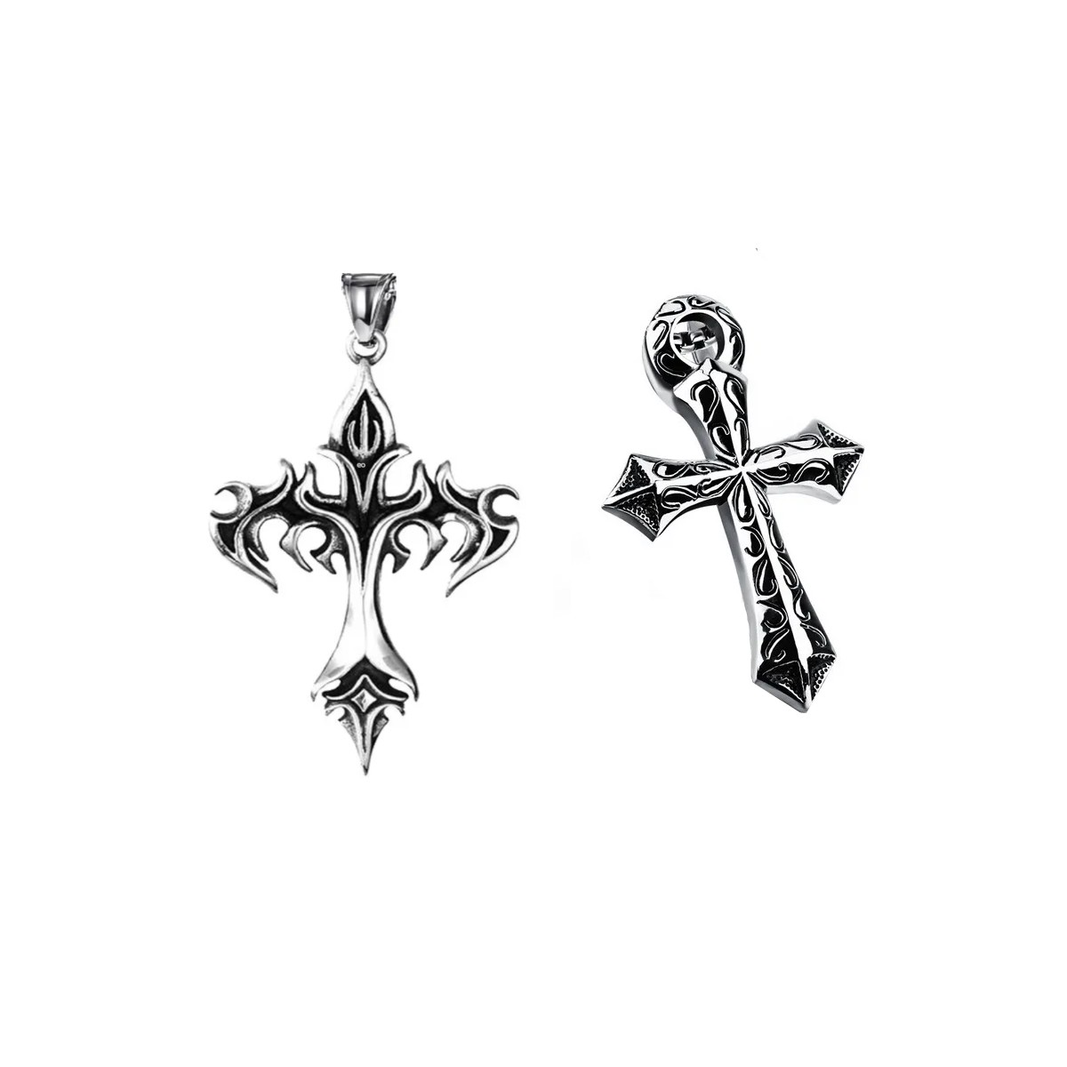 Collar Hombre De Cruz Llama Cadena Acero Inoxidable G&oacute;tica 2pcs image number null