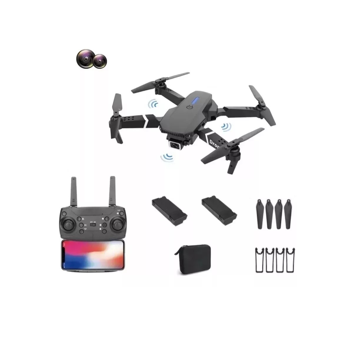 Control Remoto Drone Con Par C&aacute;mara 4k Quadcopter + 2bater&iacute;a image number null