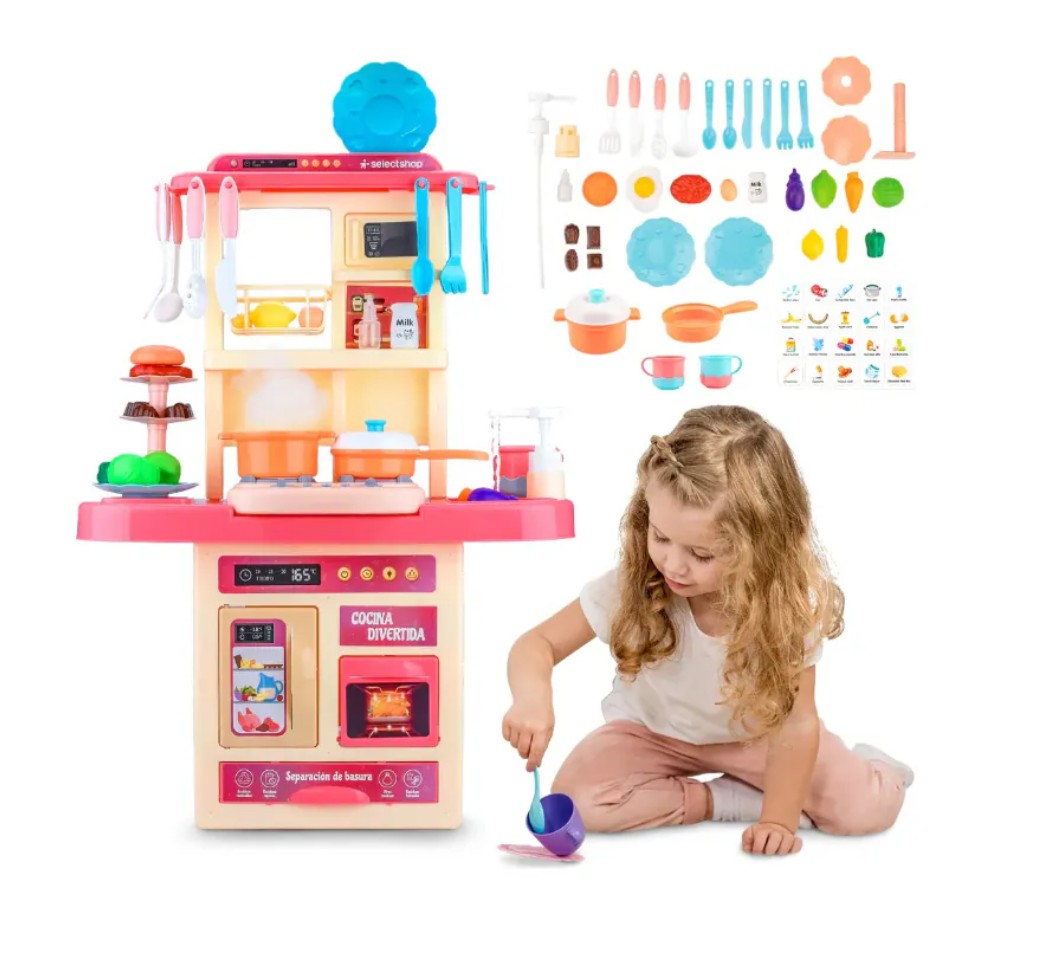 Cocina Infantil Juguete Ni&ntilde;os Con Luz Sonido + 53 Accesorios color rosa image number null