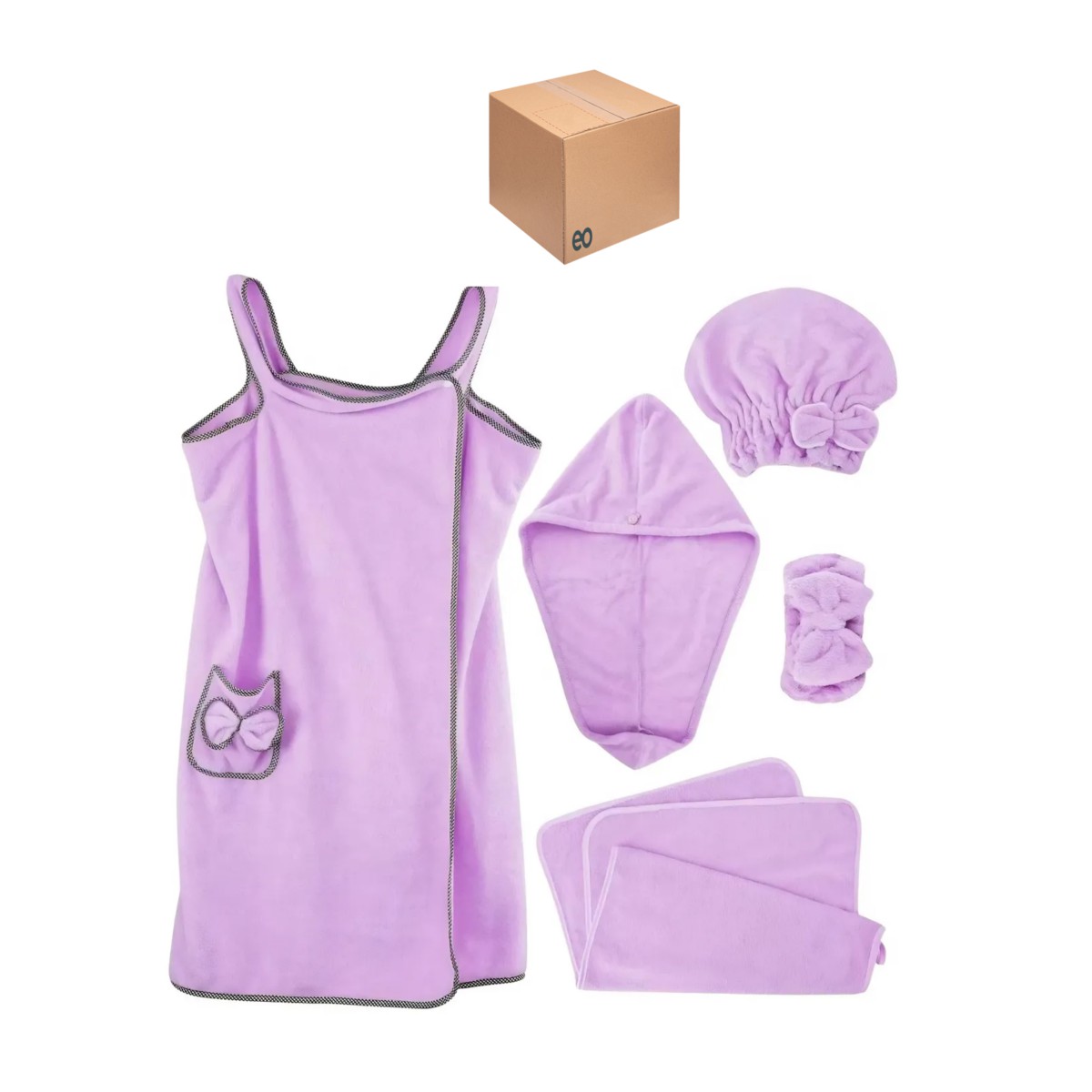 Kit Bata De Ba&ntilde;o Para Dama S&uacute;per Absorbente,toalla Para Cabello Rosa image number null