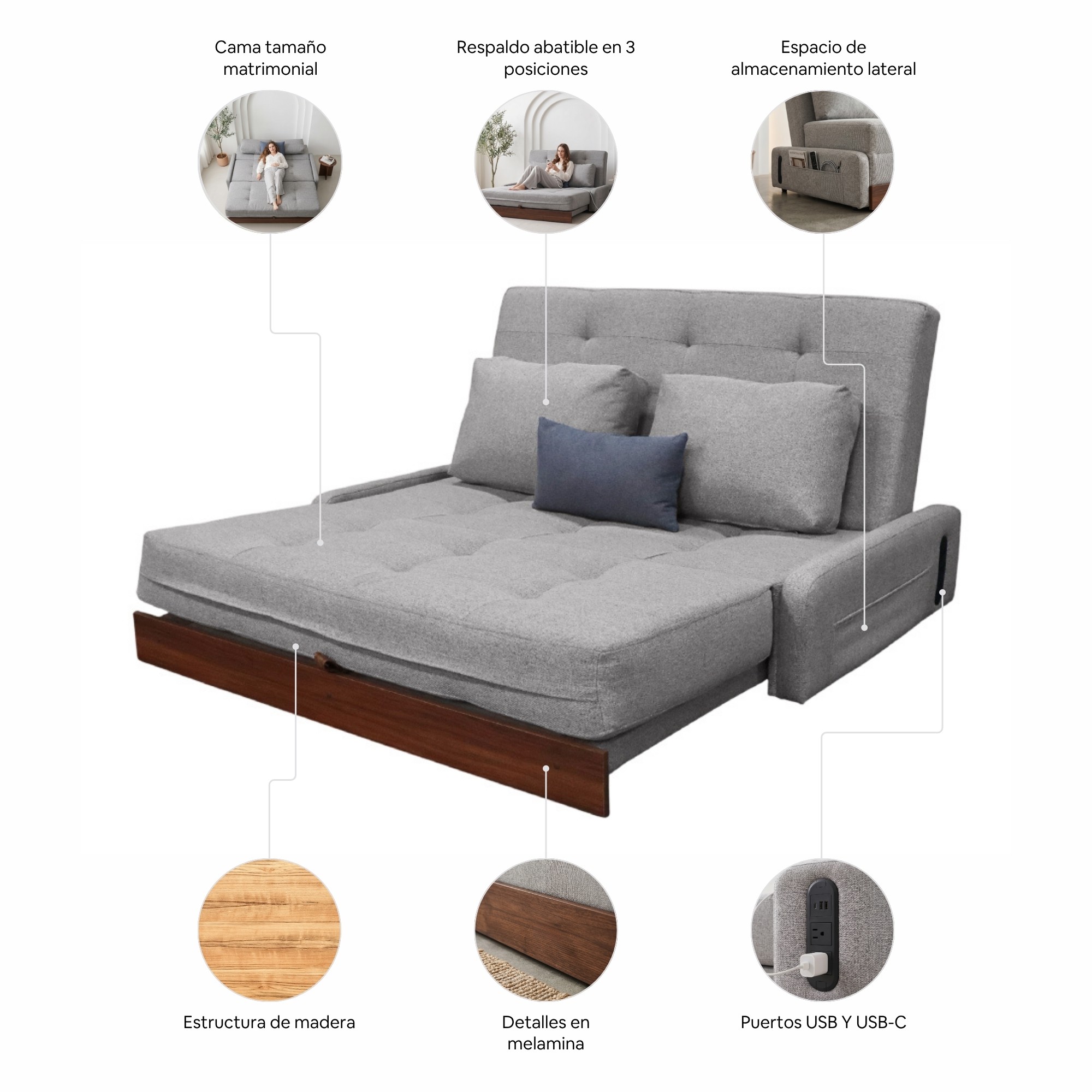 Sofa Cama Easy Living Floid Gris Claro image number null