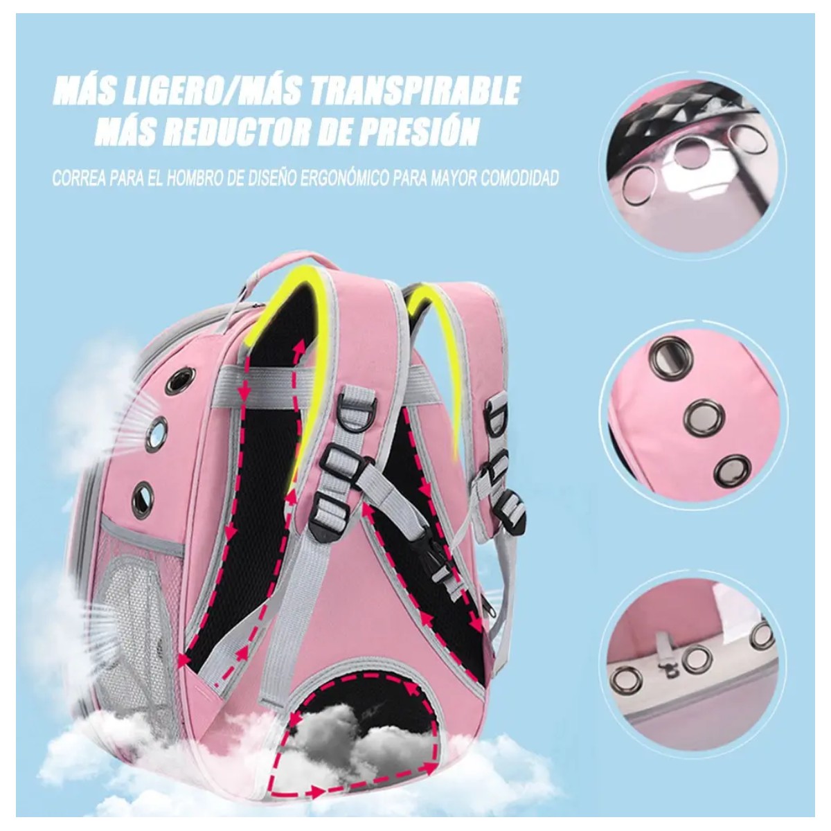 Mochila Back Pack Transportadora Gato Perro Mascota Peque&ntilde;a Rosa image number null
