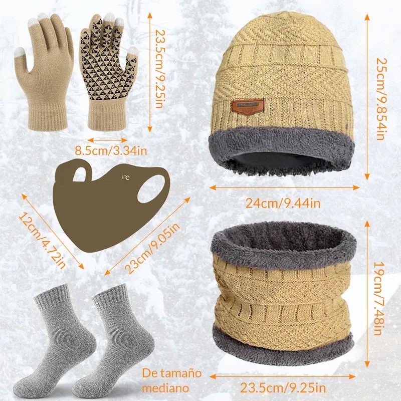18 Conjunto Gorro Bufanda Guantes Fr&iacute;o Tejido Lana Calcetine image number null