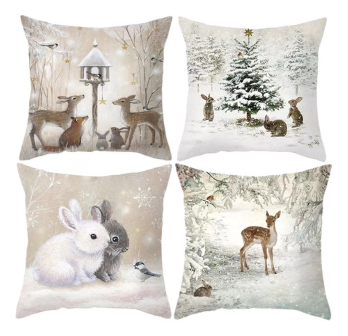 4 Pzs Funda Coj&iacute;n Navidad Decoraci&oacute;n Hogar Regalos Navidad blanco animales image number null