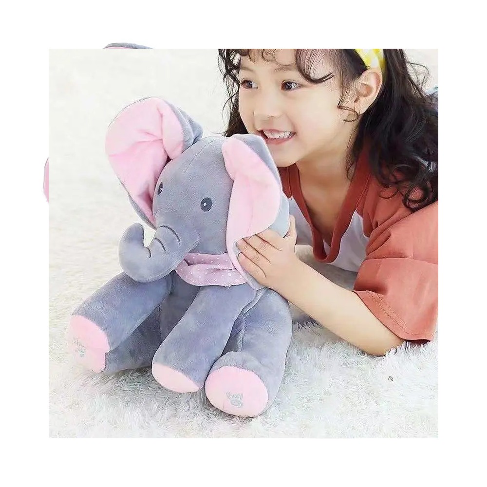 Elefante Peluche Musical Con Escondidillas Para Beb&eacute; Juguete Rosa Gris image number null