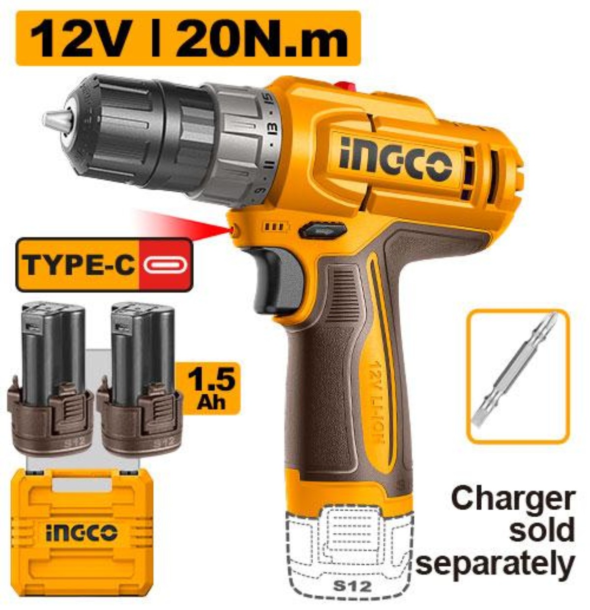 Taladro Inalambrico INGCO CDLI12206 0-400/0-1500rpm 12V ENDY image number null