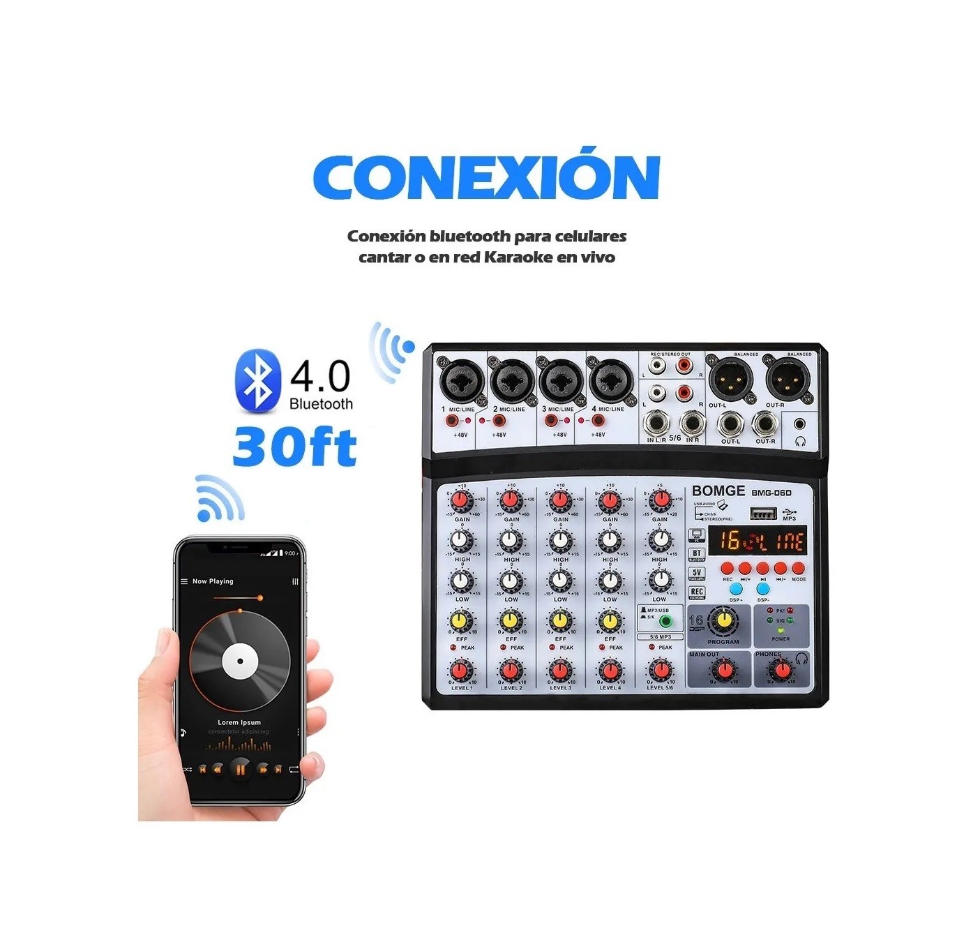 Audio Mezclador Bluetooth Usb Dsp (6 Canales) Negro image number null
