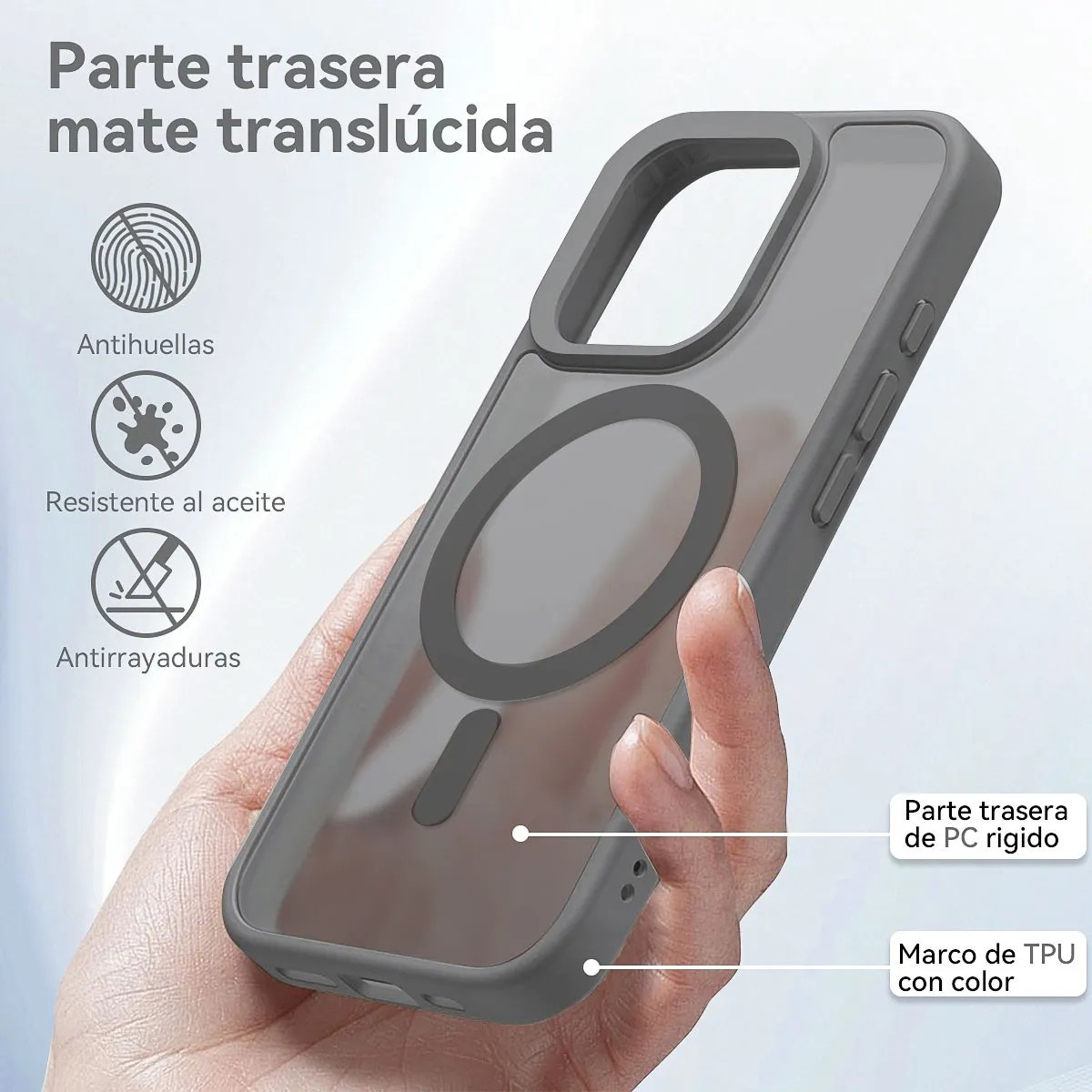 Funda Magsafe Para iPhone 14 Pro + Cargador Inal&aacute;mbrico 15w + Mica De Vidrio Gris image number null