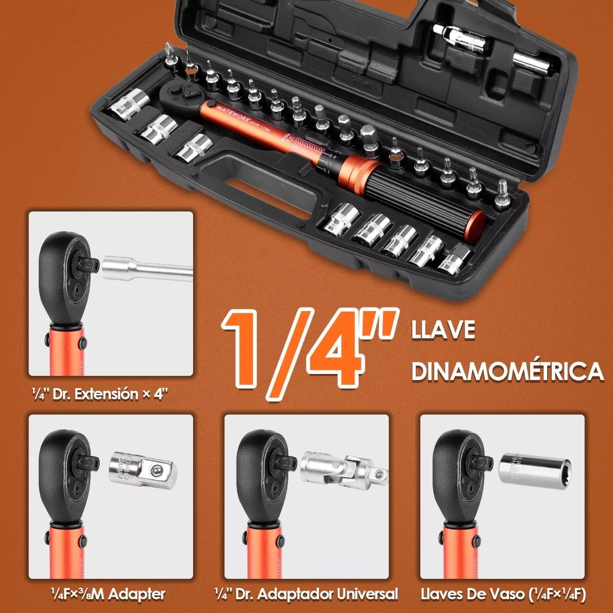 Llave Torquimetro Herramientas Para Motos 1/4'' 27 Piezas image number null