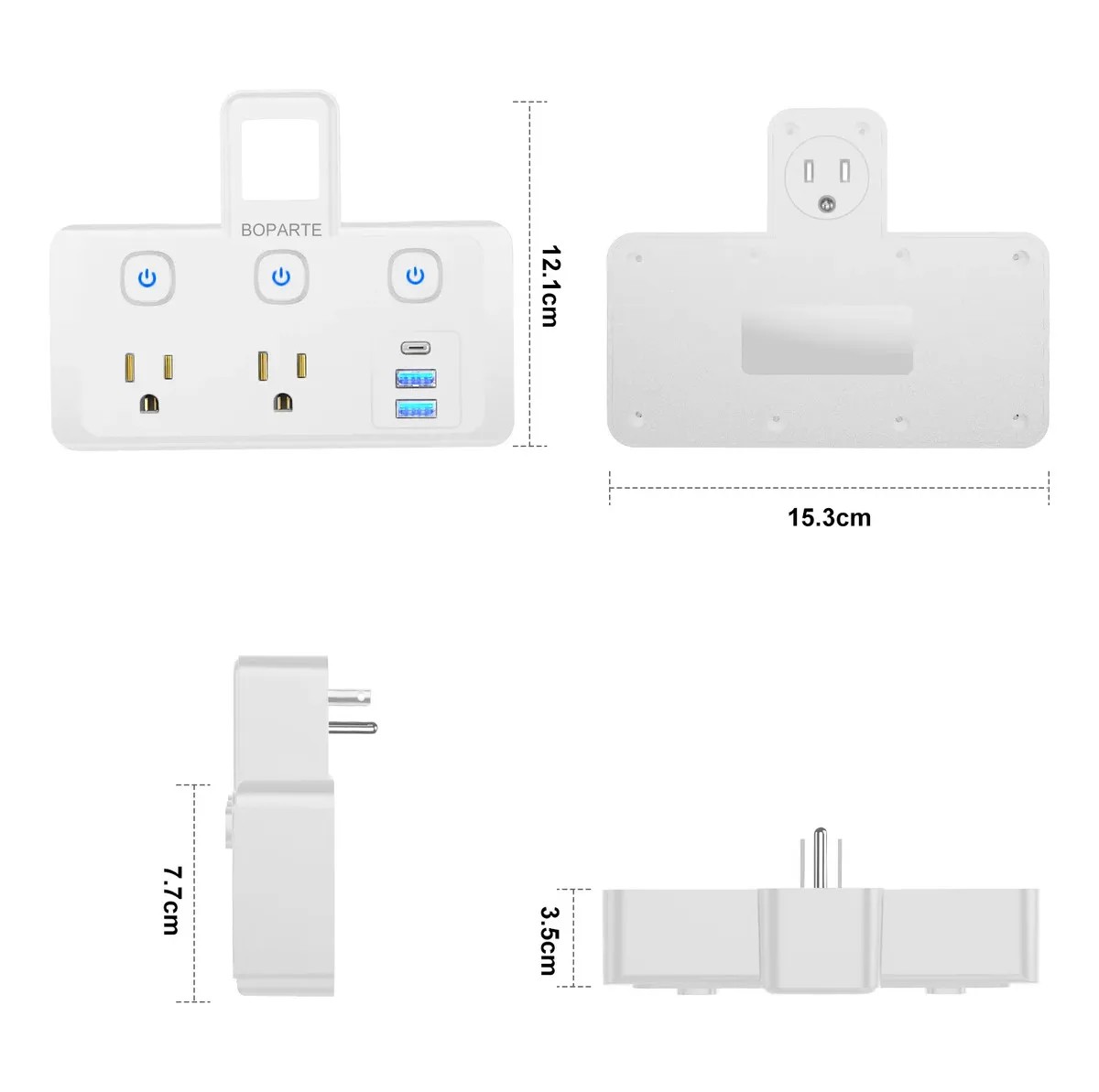 Multicontacto Interruptor Independiente Y Luz Nocturna Blanco Mate image number null