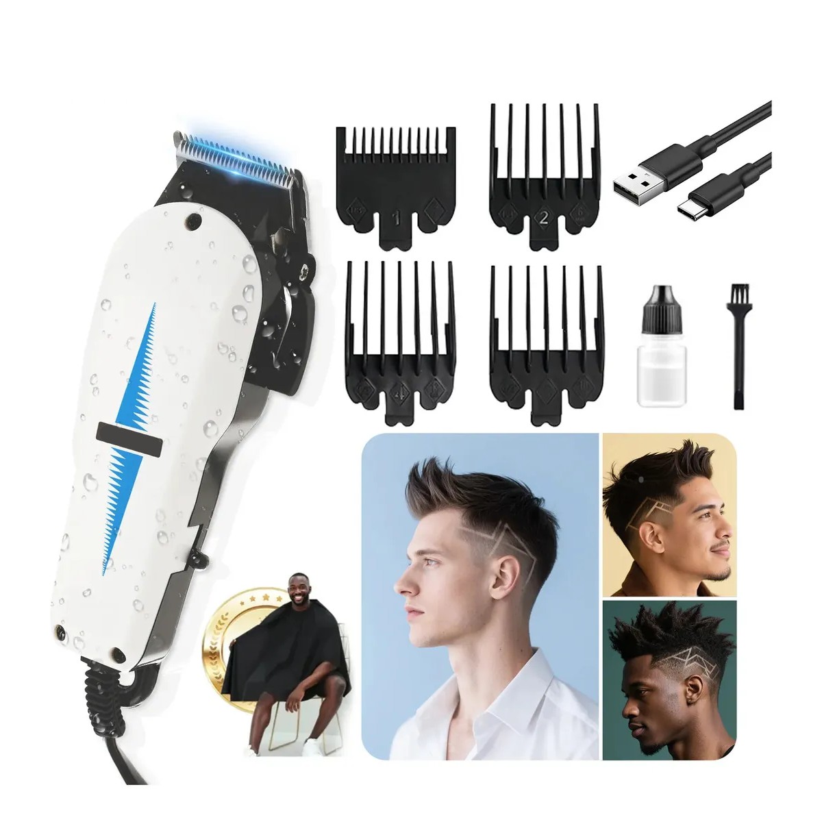 Maquina Para Cortar Cabello Y Barba Cortadora De Pelo Recargable Blanco image number null