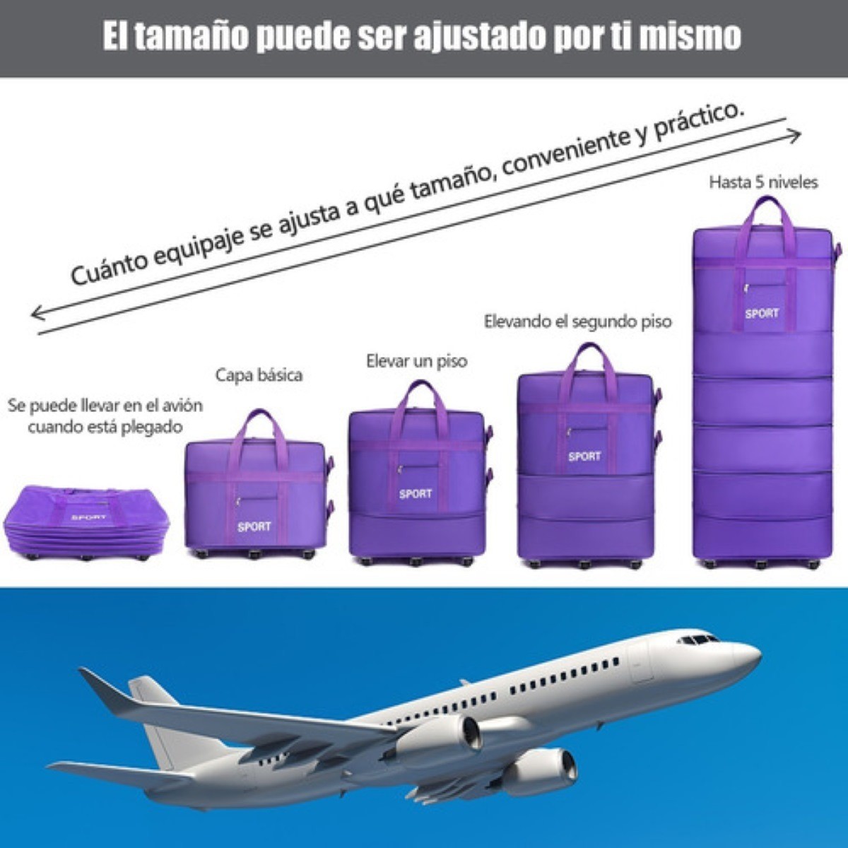 Bolsa De Viaje Deportiva De 45 Pulgadas Con Ruedas Morada image number null