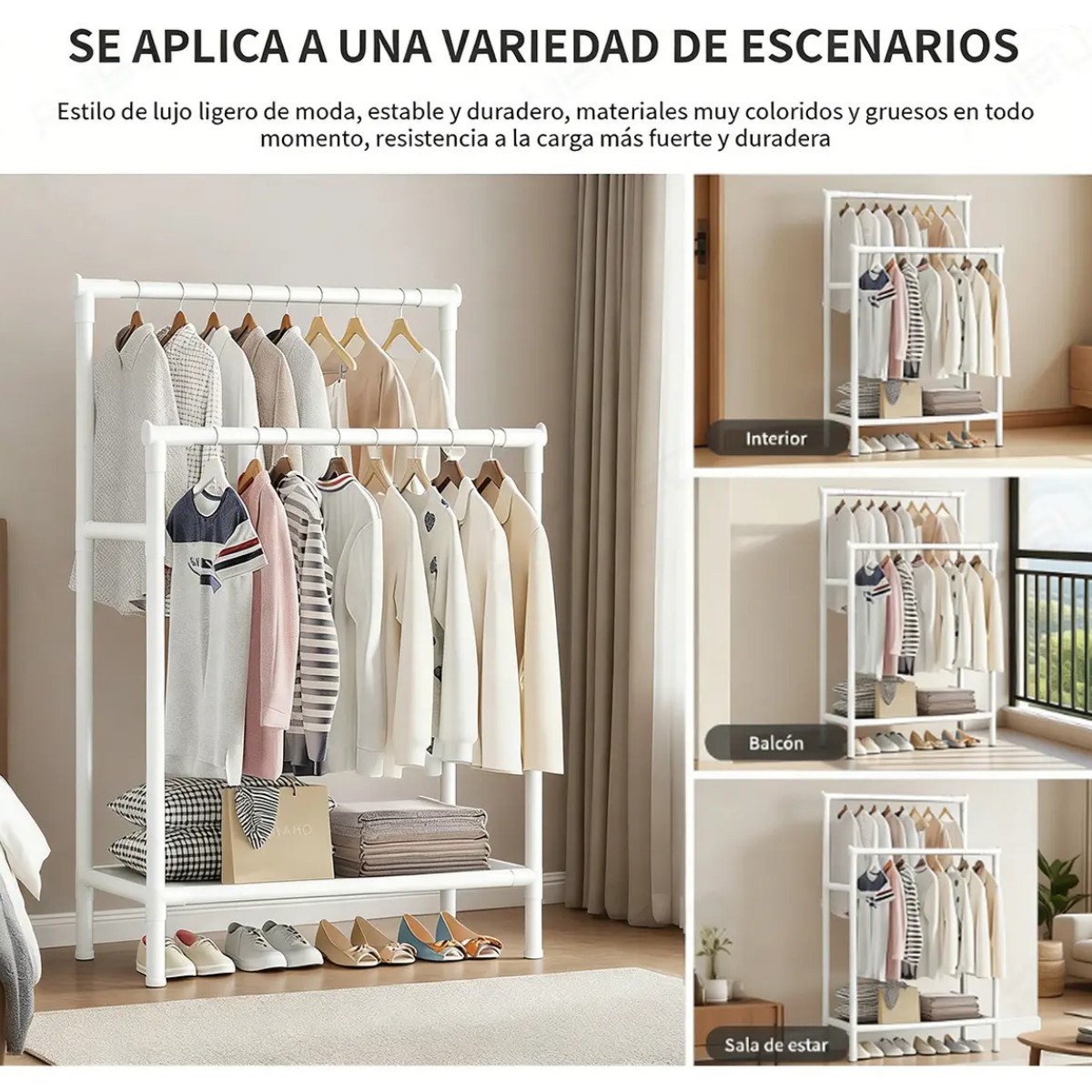 Perchero Doble Barra Met&aacute;lico Para Ropa Blanco de 146 cm 09-Blanco image number null