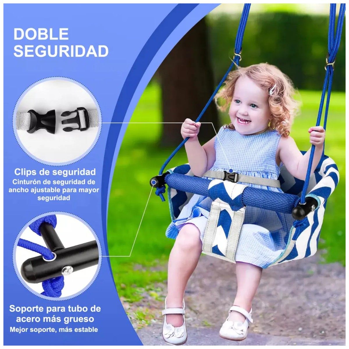 Columpio Infantil Jard&iacute;n Seguro Ajustable Resistente 40kg Azul image number null