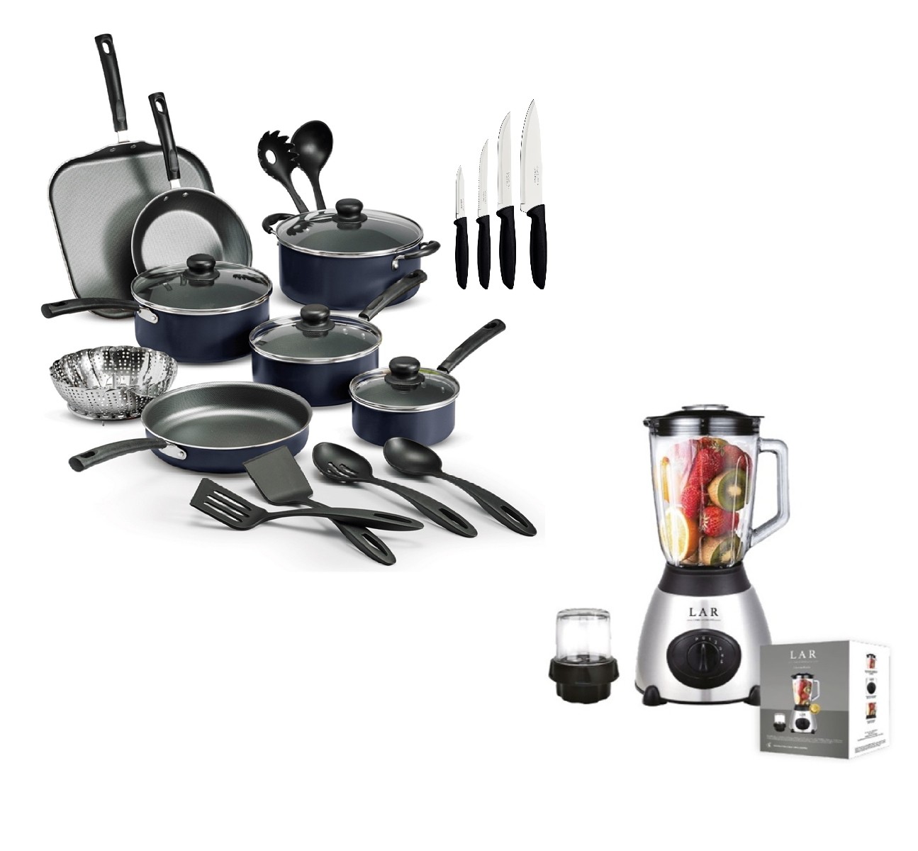 Combo Bateria Primaware Nonstick 22 Piezas Azul + Licuadora Lar / Fussion Vaso Vidrio 1.5L ENDY image number null