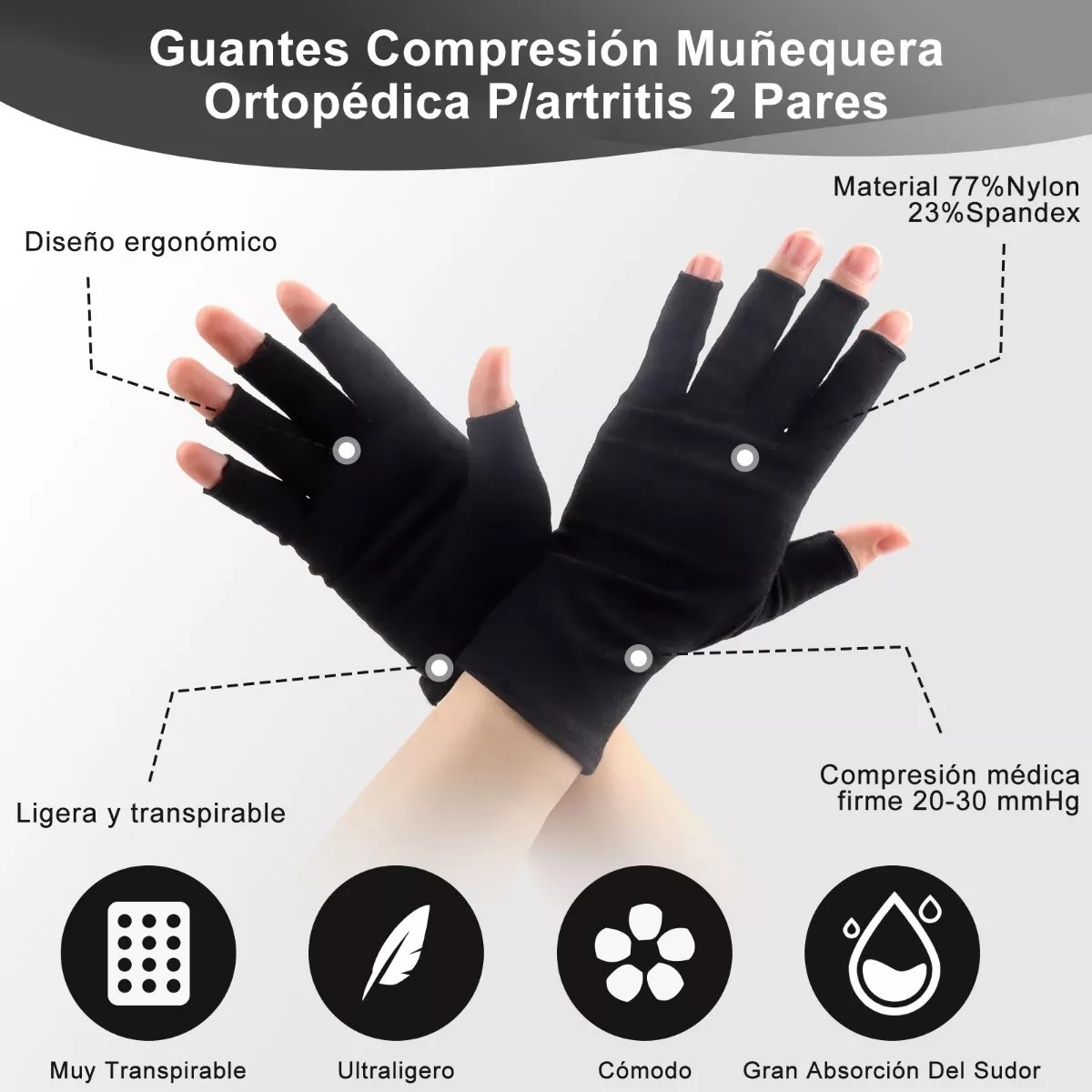 Guantes Compresi&oacute;n Mu&ntilde;equera Ortop&eacute;dica P/artritis 2 Pares image number null
