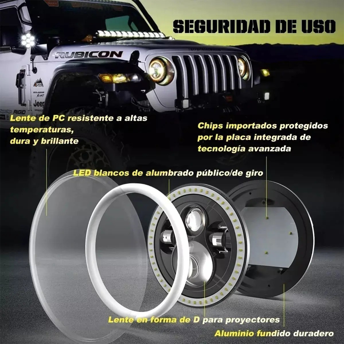 Faros Led 7 Inch Motorcycle Harley Jeep Wrangler Vocho NEGRO image number null