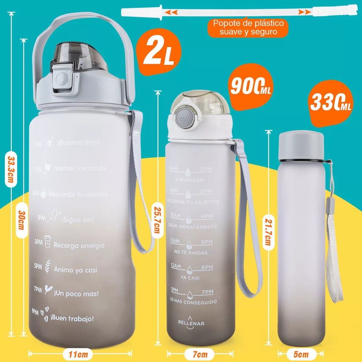 Botella De Agua Deportiva 2 Pack Gran Capacidad 2l Y 800ml image number null