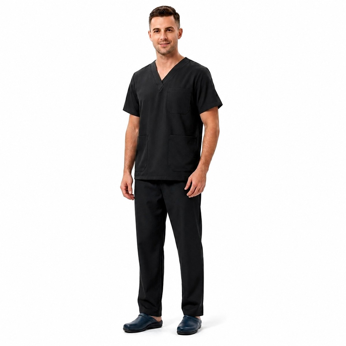 Pijama Quir&uacute;rgica Hombre, Corte Recto Stretch, Negro, Bluelander image number null
