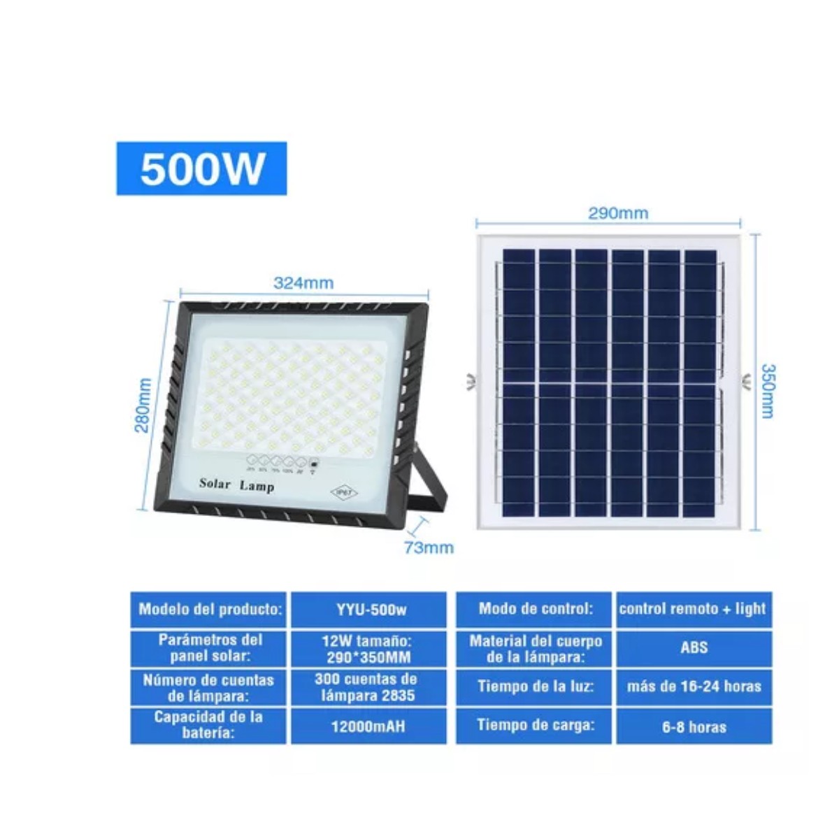L&aacute;mpara Led Solar Luminaria Suburbana Alumbrado 500w Color Blanco. image number null