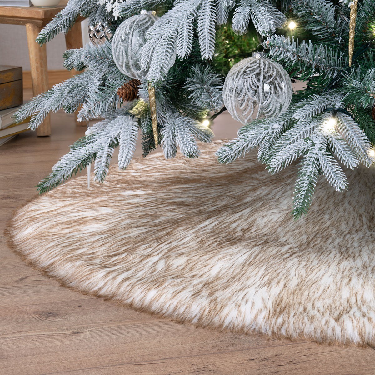 Pie de &Aacute;rbol de Navidad Afelpado Grande Tapete para Pino Navide&ntilde;o Falda para Decoraci&oacute;n Navide&ntilde;a Blanco - Caf&eacute; ESQUIMAL image number null