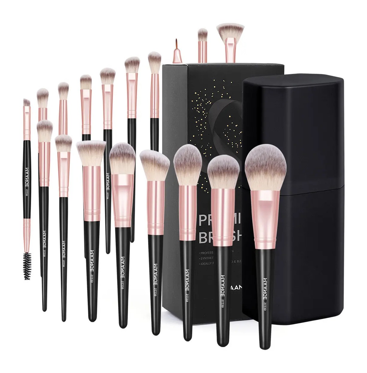 Set 18 Brochas De Maquillaje Profesionales Con Estuche Negro con Rosa image number null