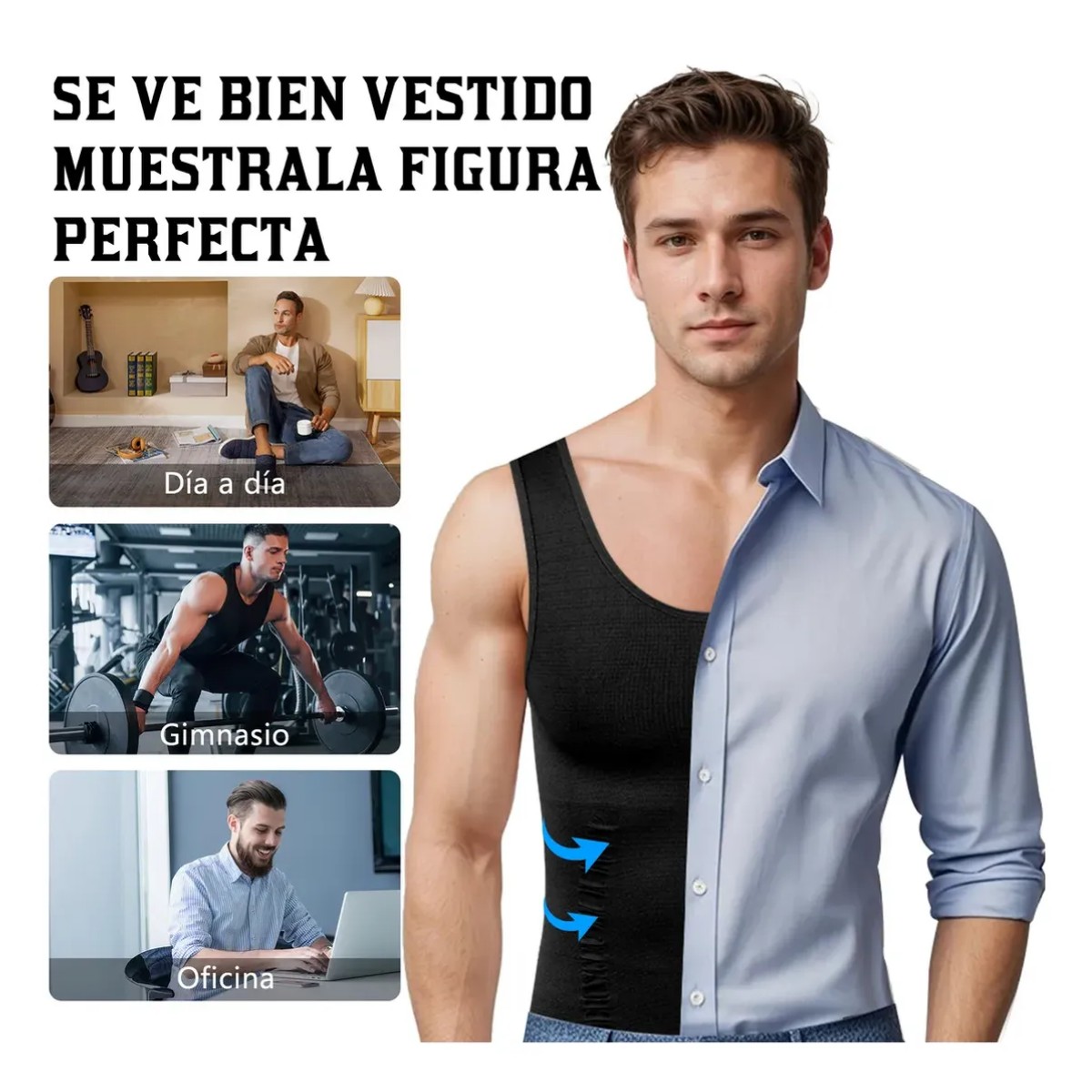 Kit 3pzs Playeras Faja Reductora Moldeadora Para Hombre Blanco Talla M image number null