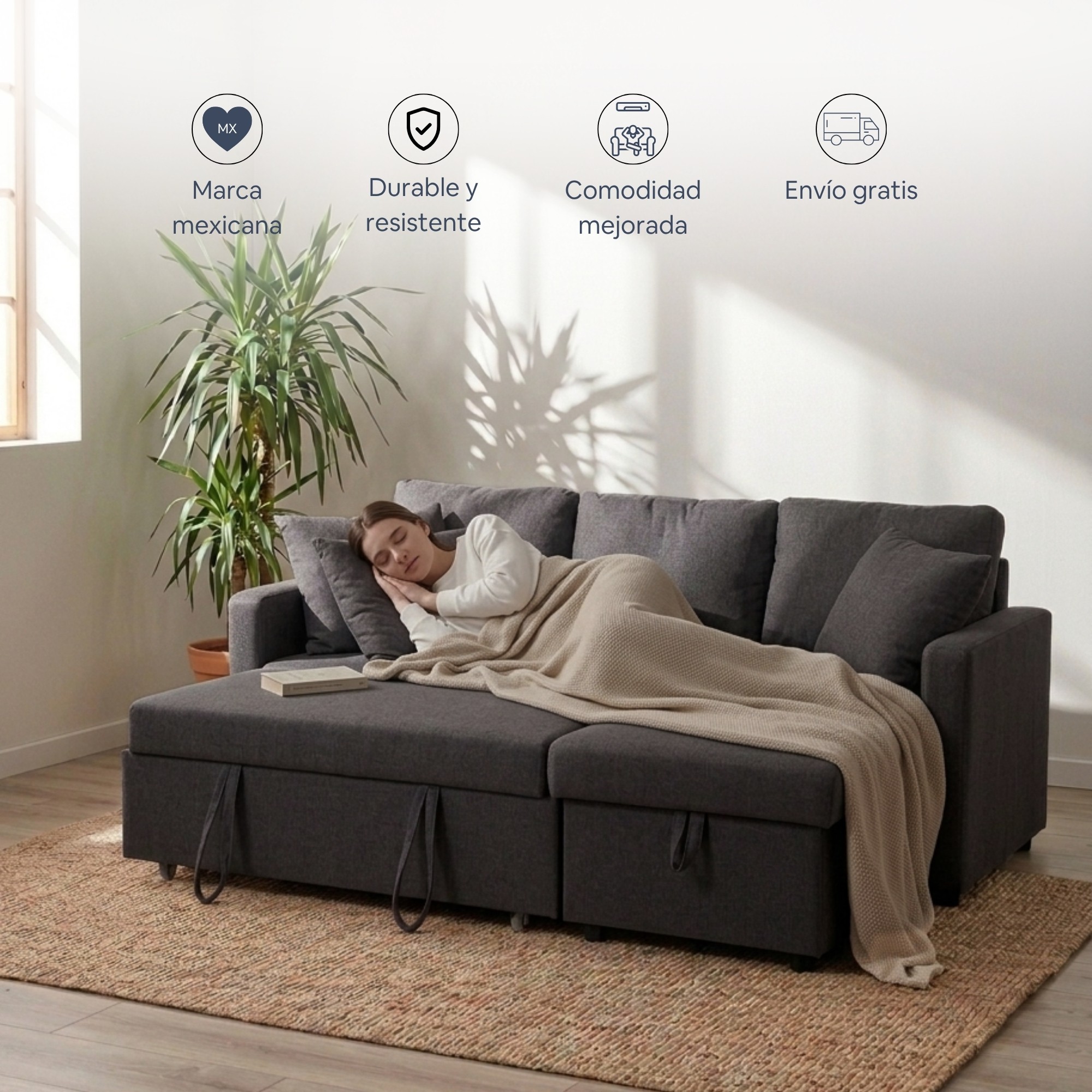 Sof&aacute; Cama Easy Living Segovia Gris Oscuro image number null