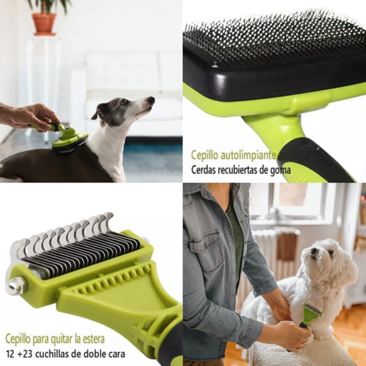 Kit Aseo Perros Cepillos,rastrillo Capa Inferior Y Kit U&ntilde;as VERDE NEGRO image number null