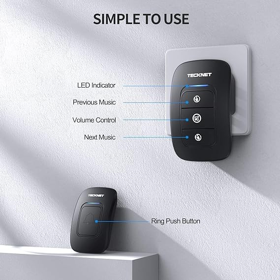 TECKNET Timbre inal&aacute;mbrico, timbres de aula, f&aacute;cil instalaci&oacute;n, volumen ajustable, rango de 1300 pies con 38 campanas image number null