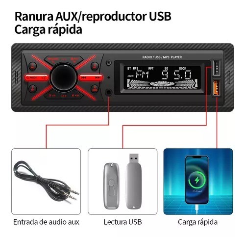 1 Din Auto Radio Reproductor Est&eacute;reo Receptor Aux Usb Bt Fm image number null