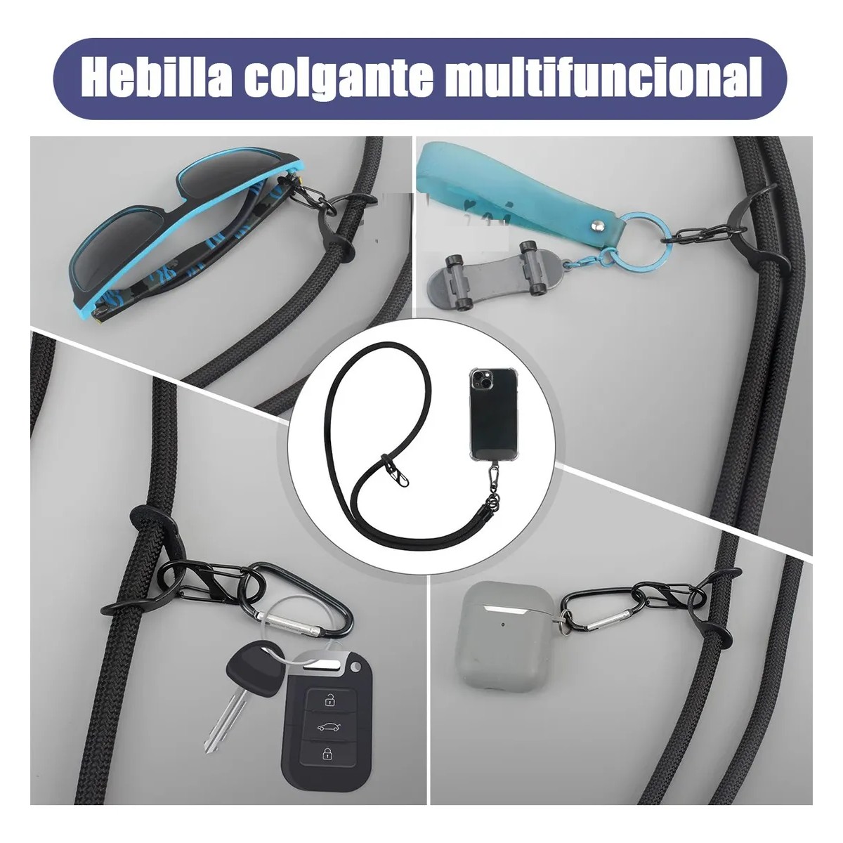2pzs Colgante Y Correa Celular Ajustable Negro/Gris image number null