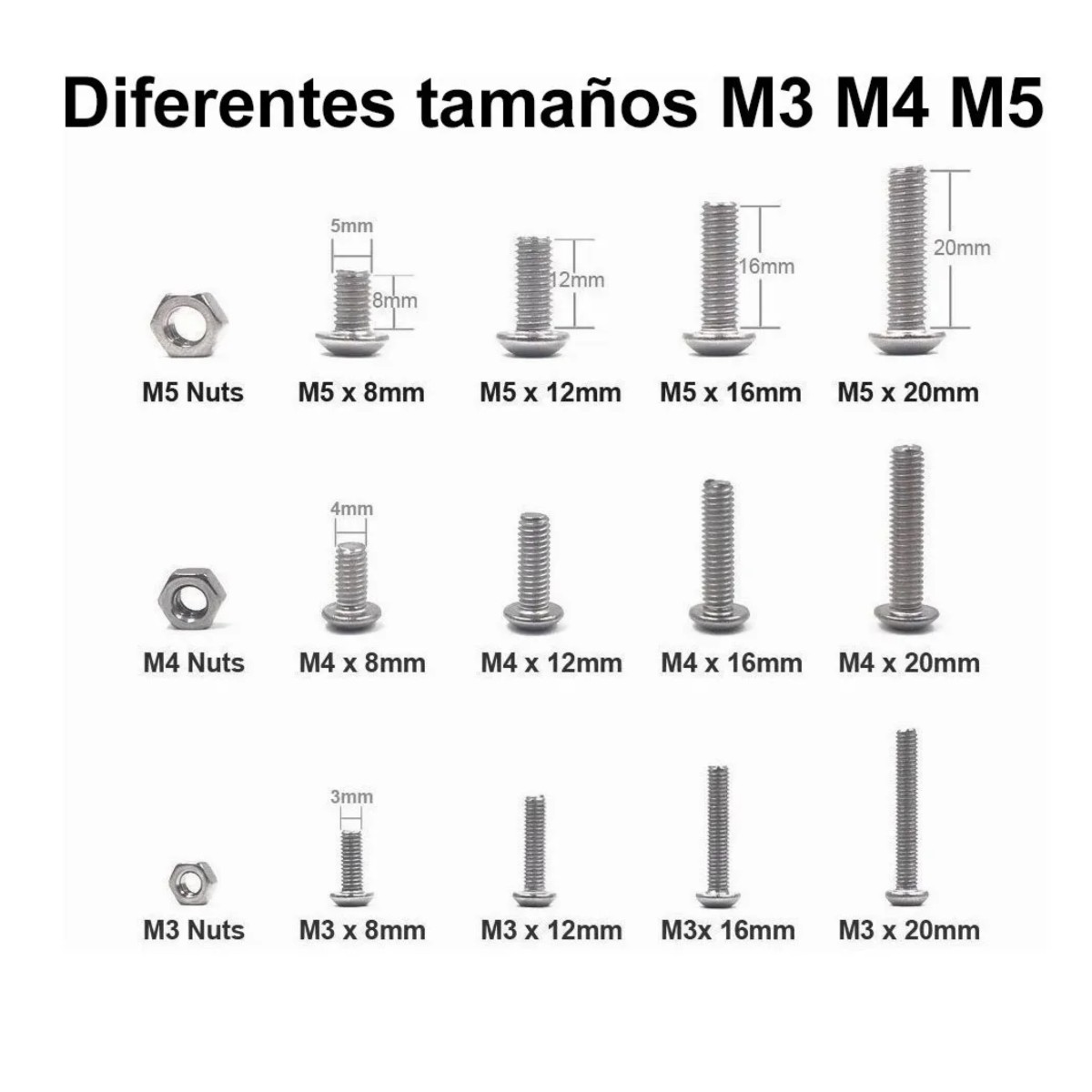 Set Tornillos De Cabeza Hexagonal M3 M4 M5 Plana Acero image number null