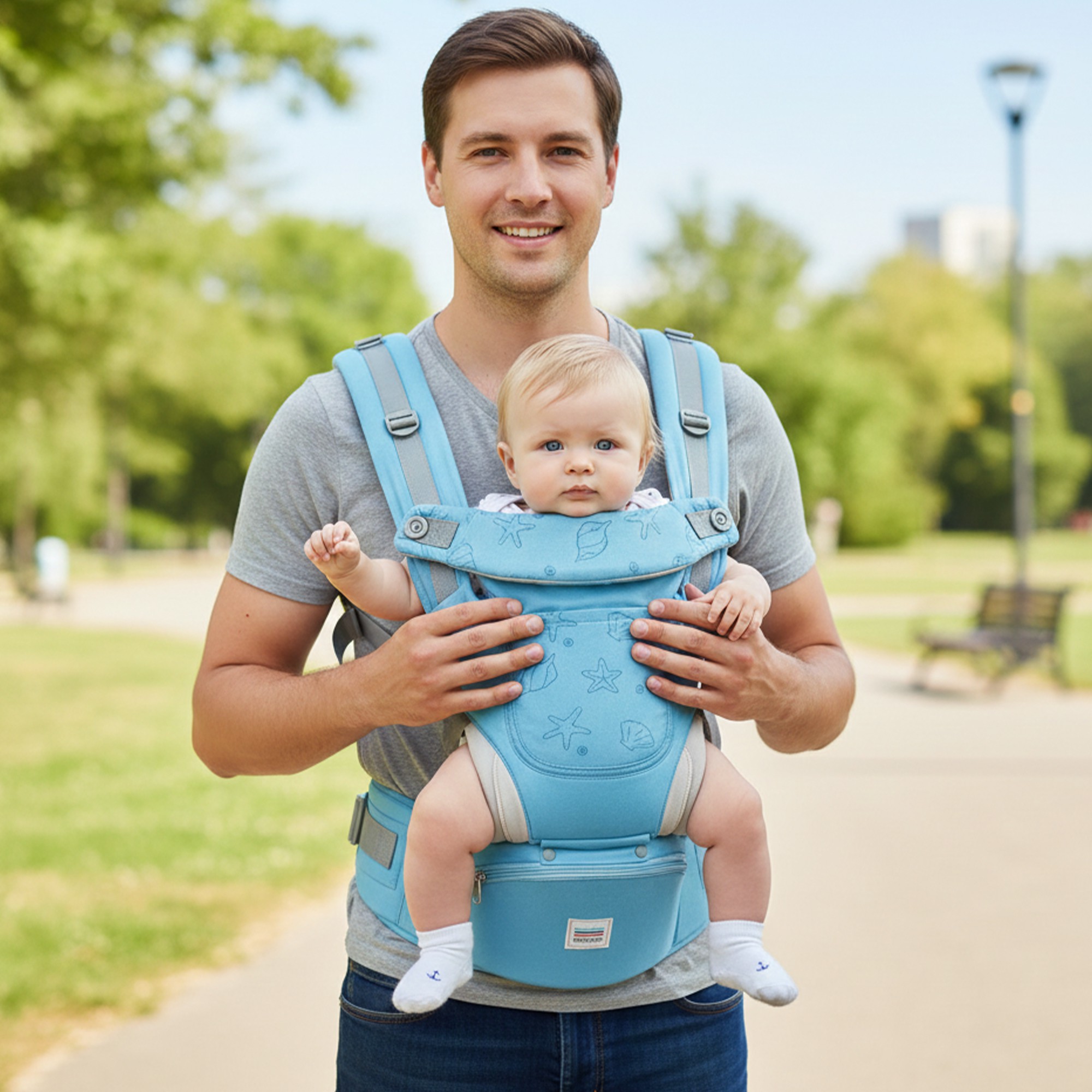 Canguro Portabeb&eacute; Ergon&oacute;mico con Asiento en Cintura Suave Para Beb&eacute;s 0+36 Meses Azul image number null