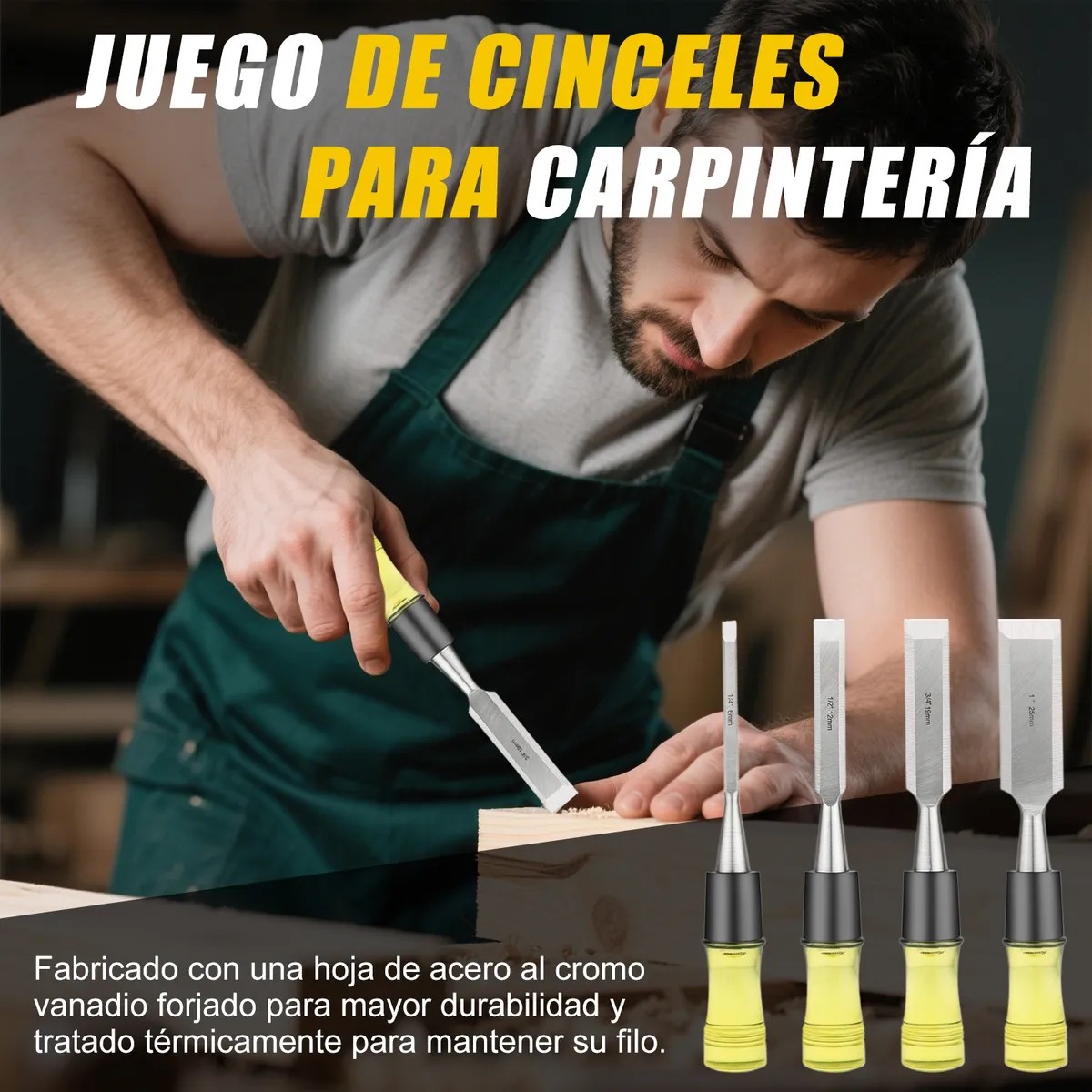 4pcs Juego Formones Hojas Templadas Duradero Para Carpinteria image number null