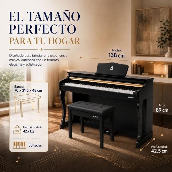 Piano Teclado Electrico 88 Teclas Digital 15v 3a 900 Ritmos Audiotek image number null