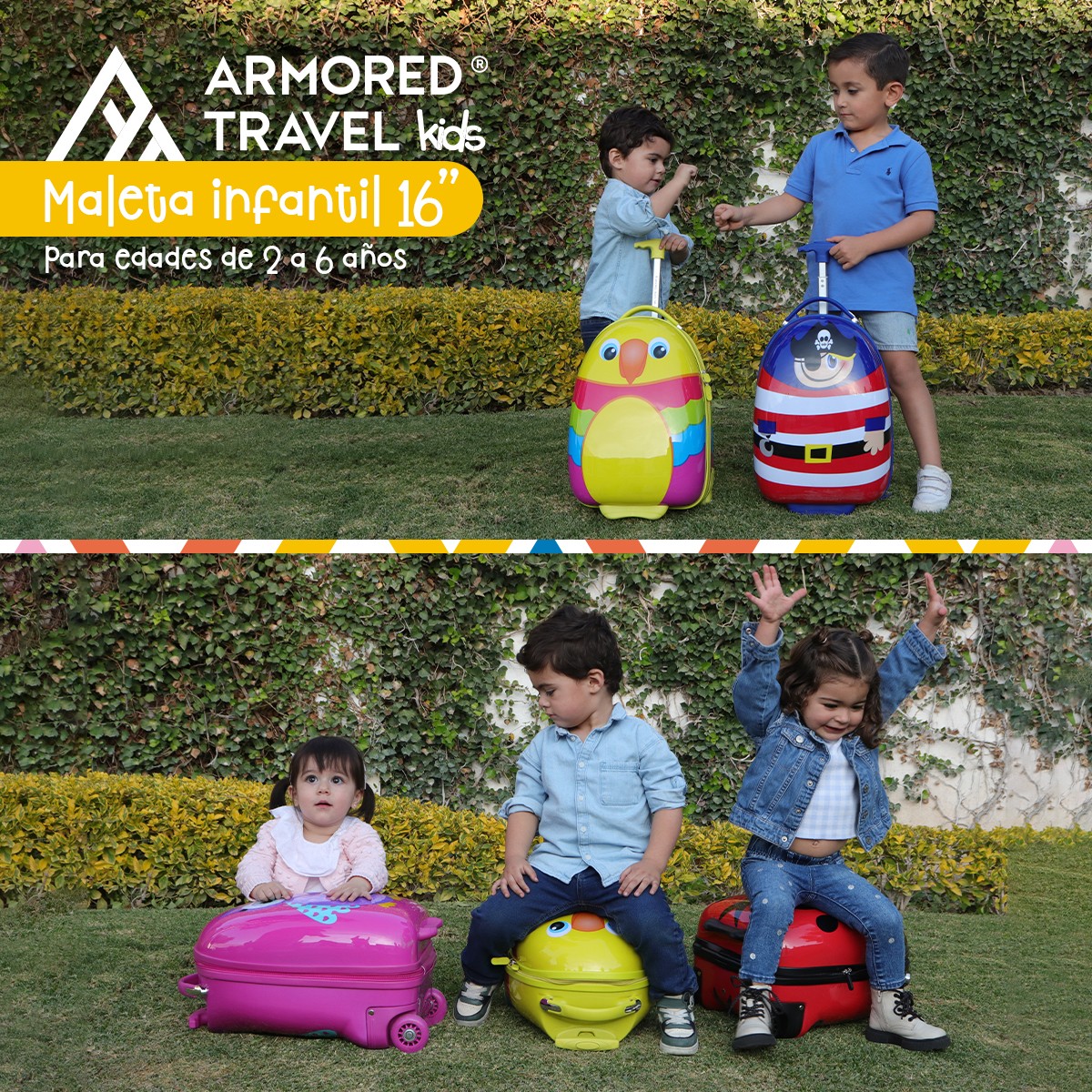 Maleta de viaje ni&ntilde;as ni&ntilde;os carry-on mochila r&iacute;gida infantil con ruedas 16 k&iacute;nder Preescolar usos m&uacute;ltiples Edades 2 a 6 a&ntilde;os Armored kids P&aacute;jaro. image number null