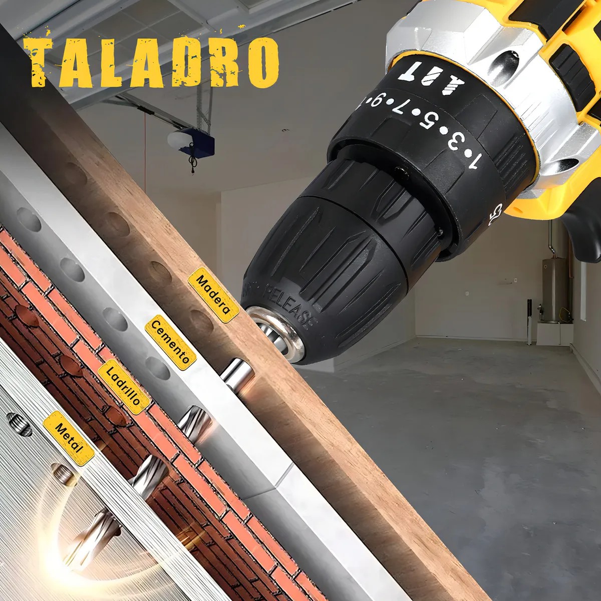 Taladro Atornillador De Impacto Inal&aacute;mbrico 21v 2 Bater&iacute;a Miwod Amarillo image number null